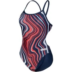 Arena Marbled Challenge Back Badpak Dames - Navy-Red Multi